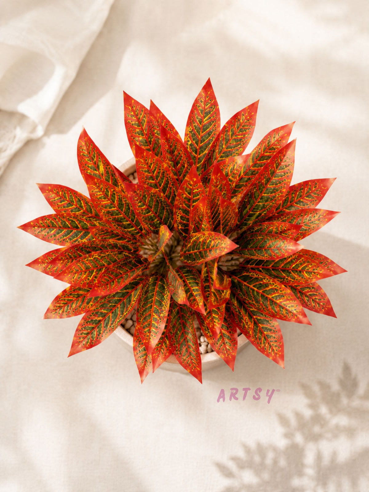 ARTSY Artificial Croton Leaf Stems Pack of 2 | Realistic Decorative Faux Foliage for Indoor Home Décor & Flower Arrangements