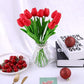 ARTSY® Artificial Tulip Flowers Bunch – Set of 5 Faux Flower Stems | Ideal for Living Room, Centerpiece, Gifting, craft, Real Touch Flower Bunch for Vase Decor, Home Styling, Events, Red