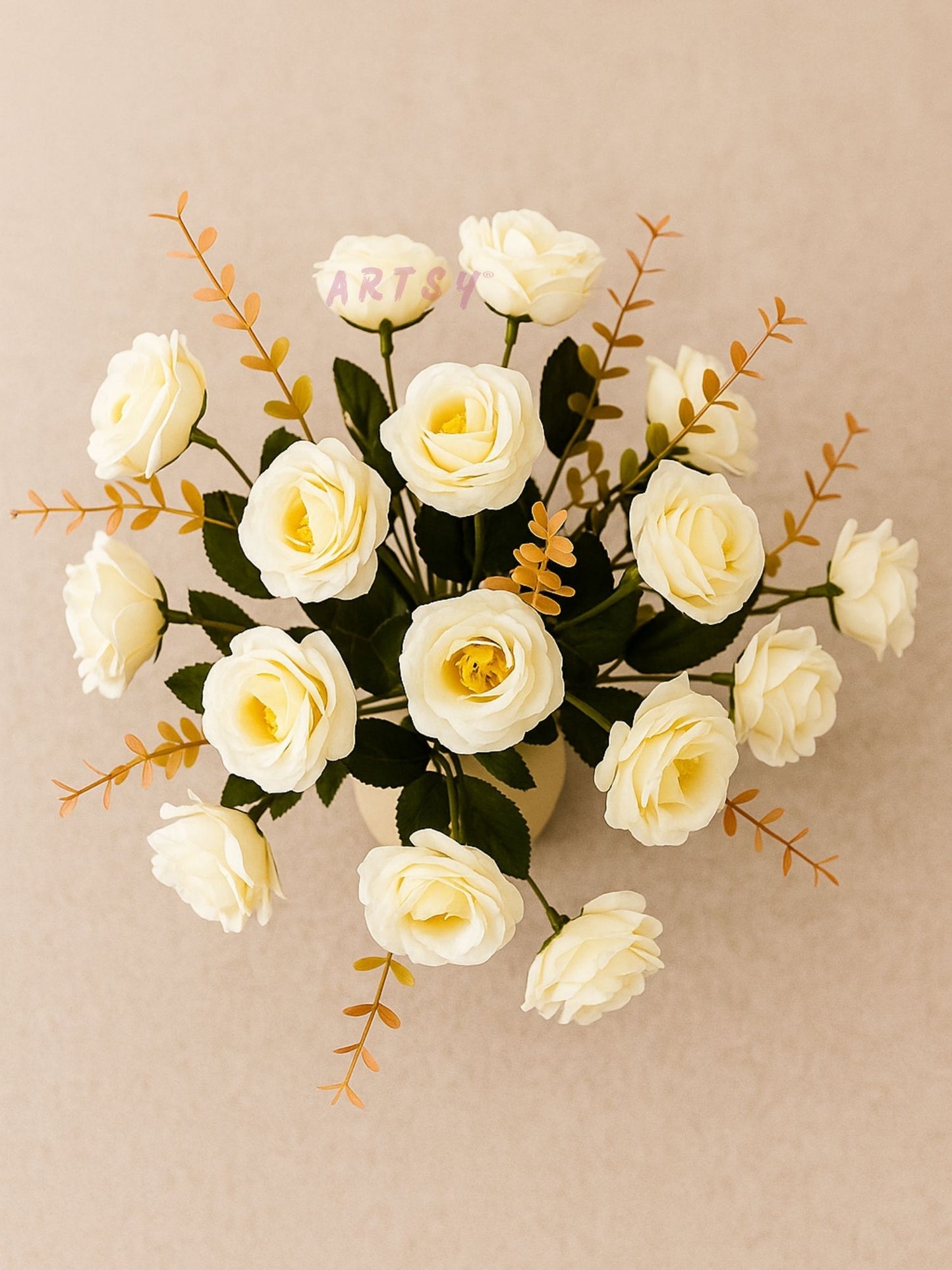 Artificial Rose Flower Bunch (Pack of 2) – Silk Faux Roses for Home, Wedding & Table Décor, White