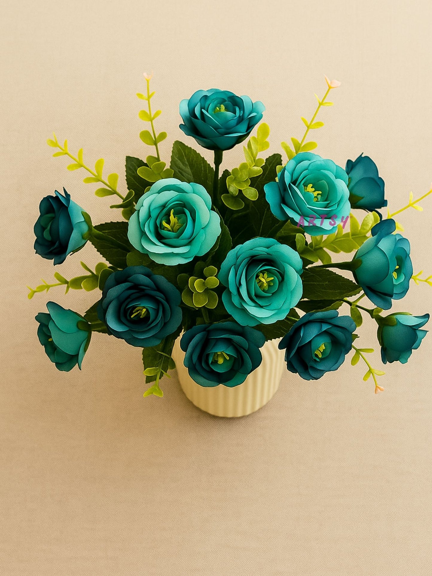 Artificial Rose Flower Bunch (Pack of 2) – Silk Faux Roses for Home, Wedding & Table Décor, Blue