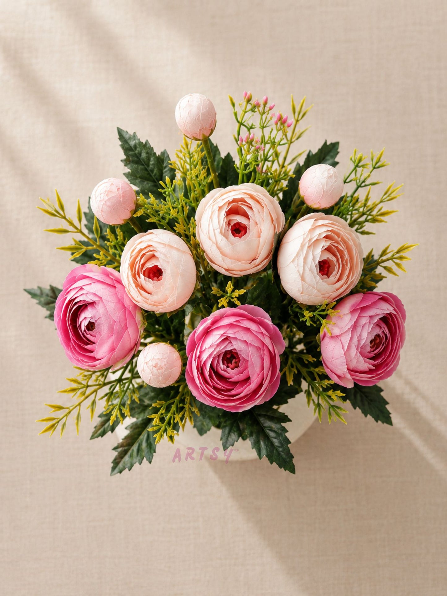 Elegant Artificial Ranunculus Flowers with Designer Pot – Pack of 1