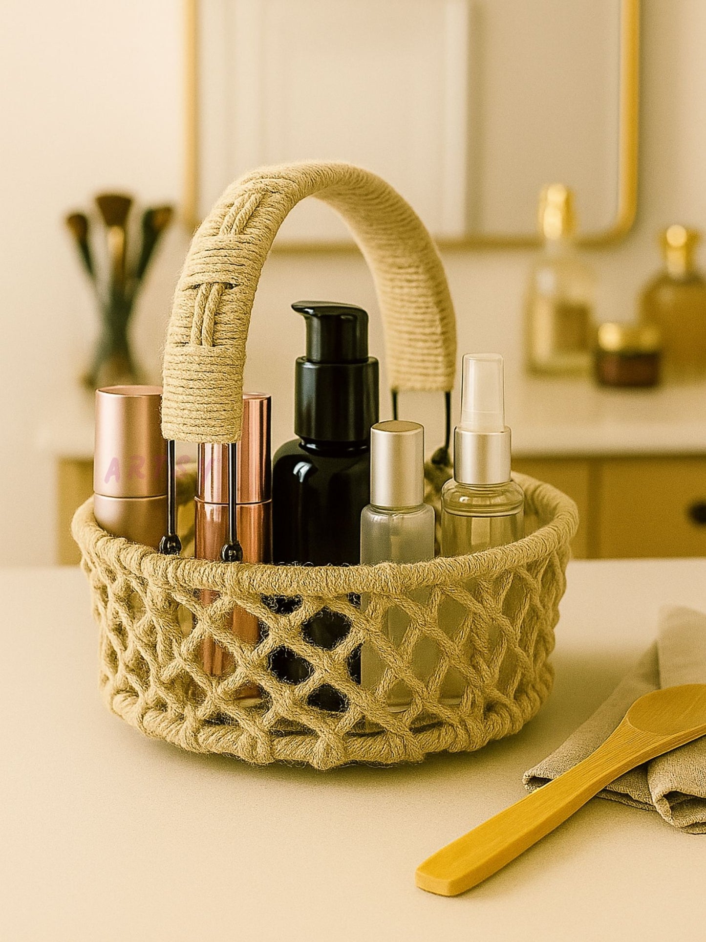 ARTSY Boho Handwoven Rope Basket with Handle | Decorative Storage & Gift Hamper Basket