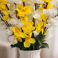 Artificial Cherry Blossom Flower Bunch (White & Yellow) – Elegant Decorative Floral Bunch