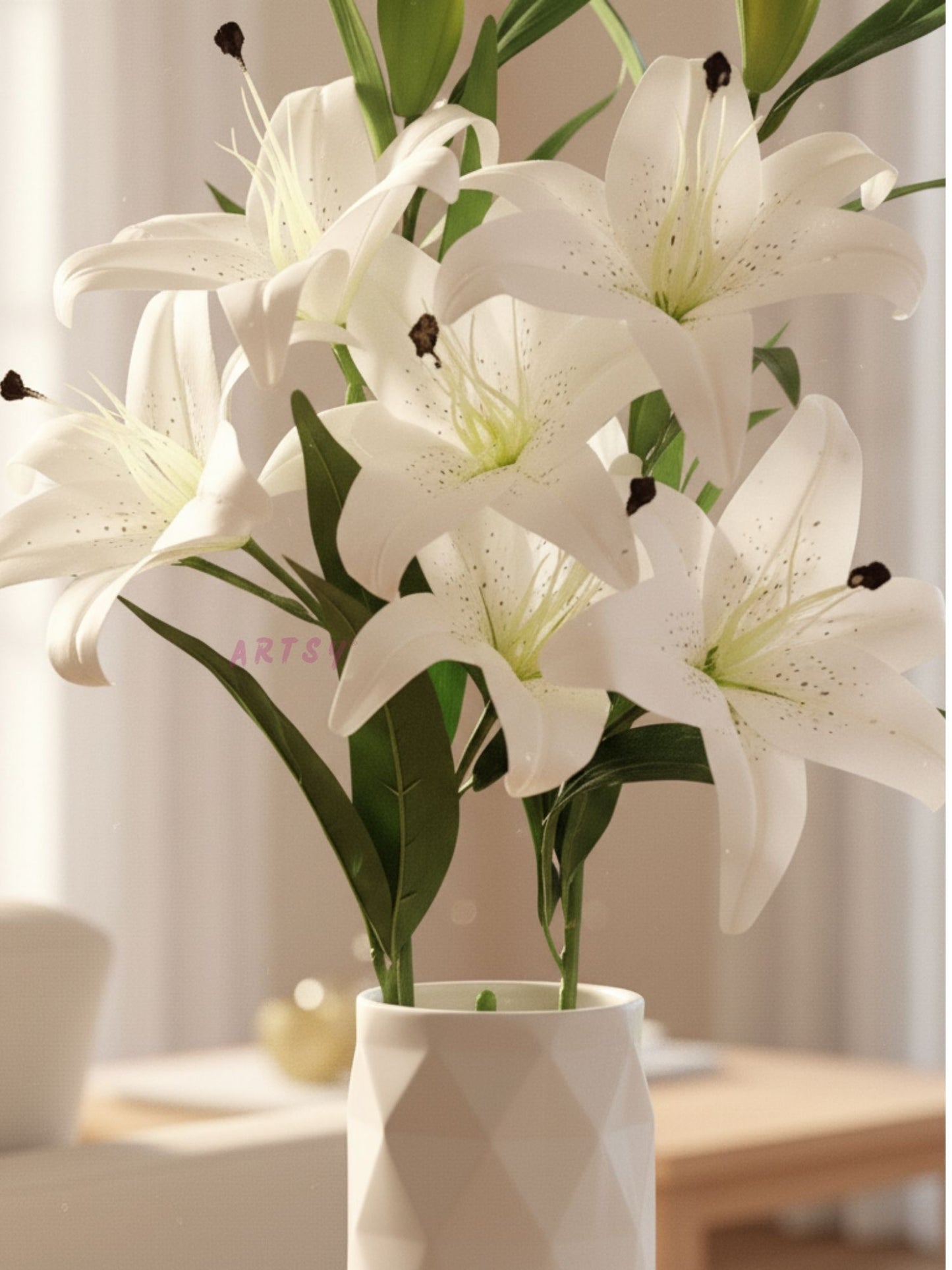 ARTSY Artificial White Lily Flower Stick for Vase Decoration & Home Décor