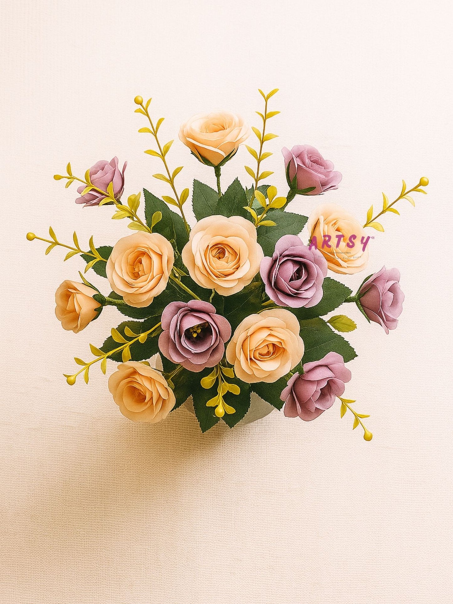 Artificial Rose Flower Bunch (Pack of 2) – Silk Faux Roses for Home, Wedding & Table Décor,  Purple
