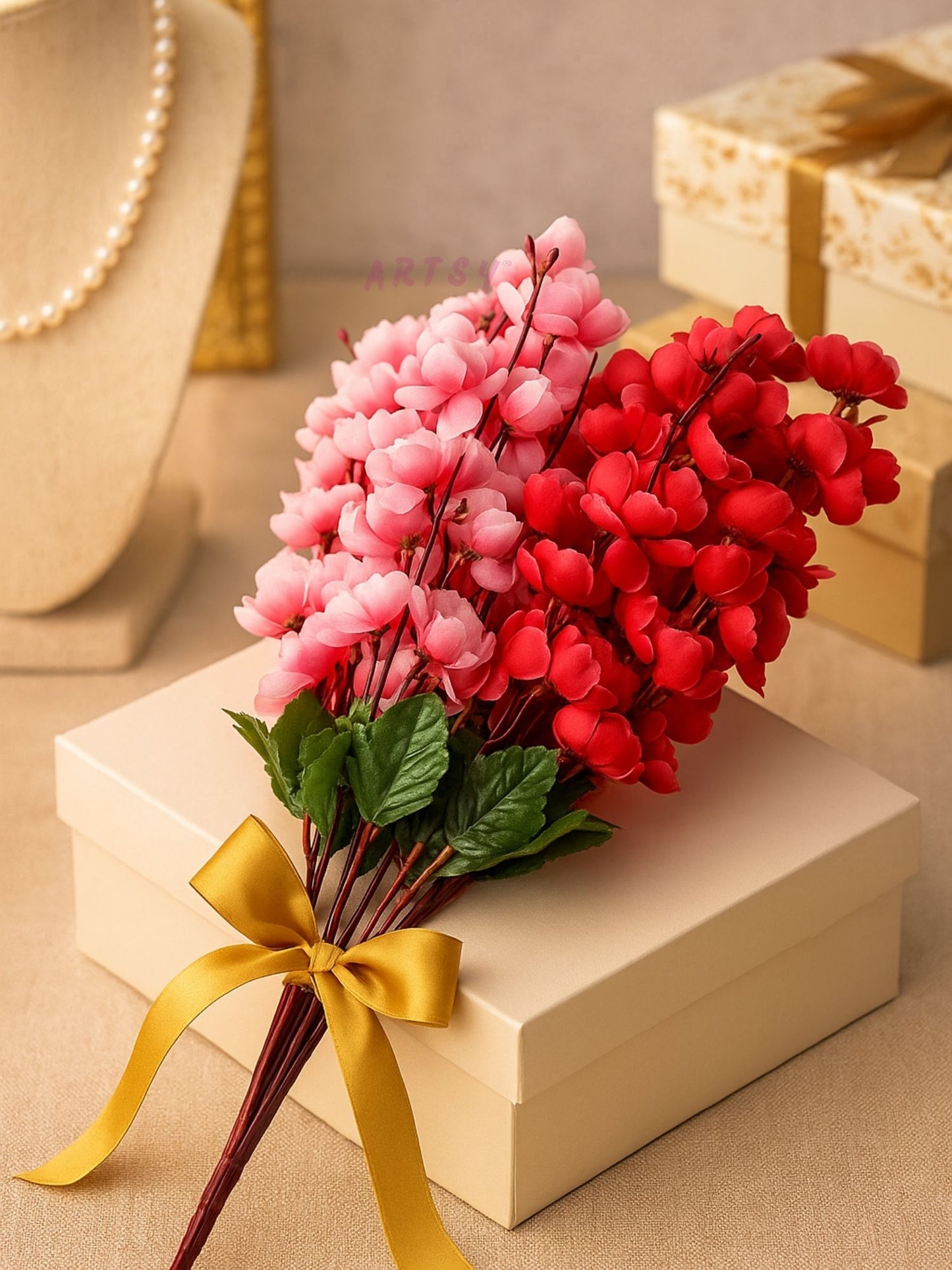 Artificial Flowers Cherry Blossom Flower Bunch | Without Vase Pack of 2