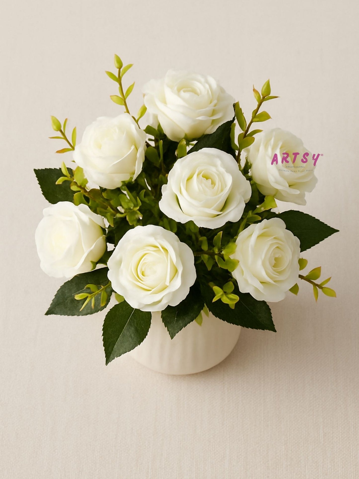 Real Touch White Rose Flower Bunch, Pack of 1 Piece