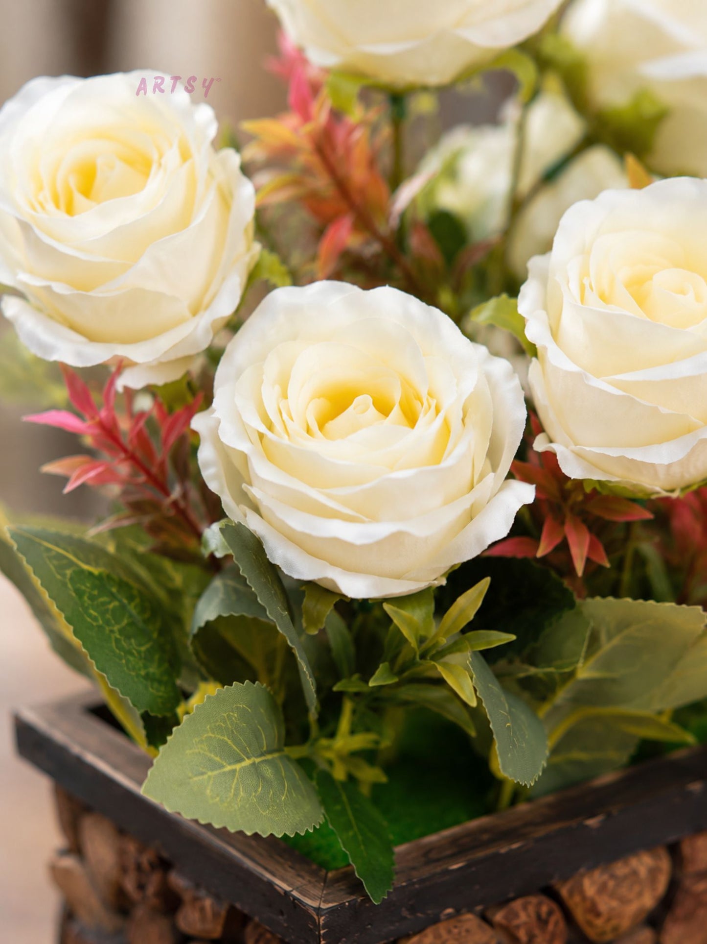 Elegant Artificial Flowers in Decorative Pot: Lifelike Beauty for Any Space