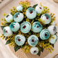 ARTSY Artificial Ranunculus Flower Bunches – Pack of 2, Aqua Green & White Faux Flowers for Home Décor, Wedding & Gifting