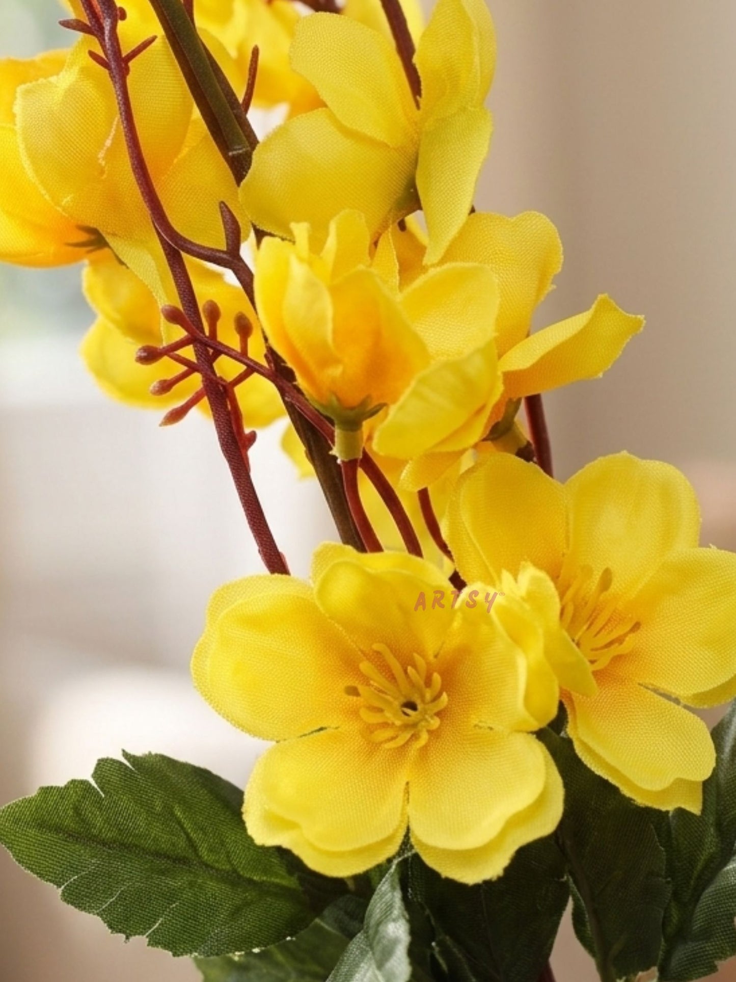 Elegant Yellow Faux Flower Bunch for Living Room & Table Decor, Pack of 2