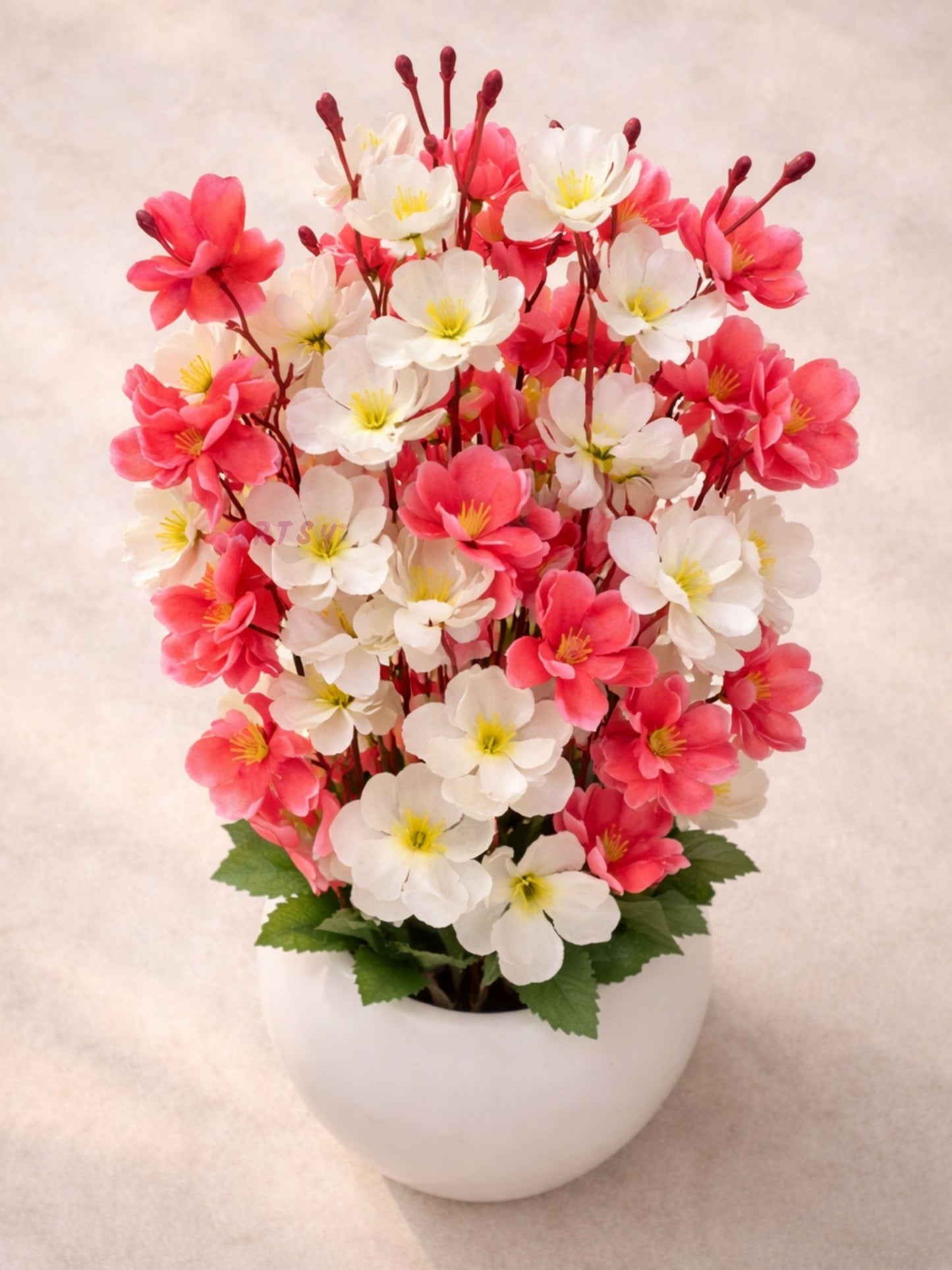 Artificial Pink & White Blossom Flower Arrangement in Pot | Elegant Home Decor Floral Accent (Pack of 1)