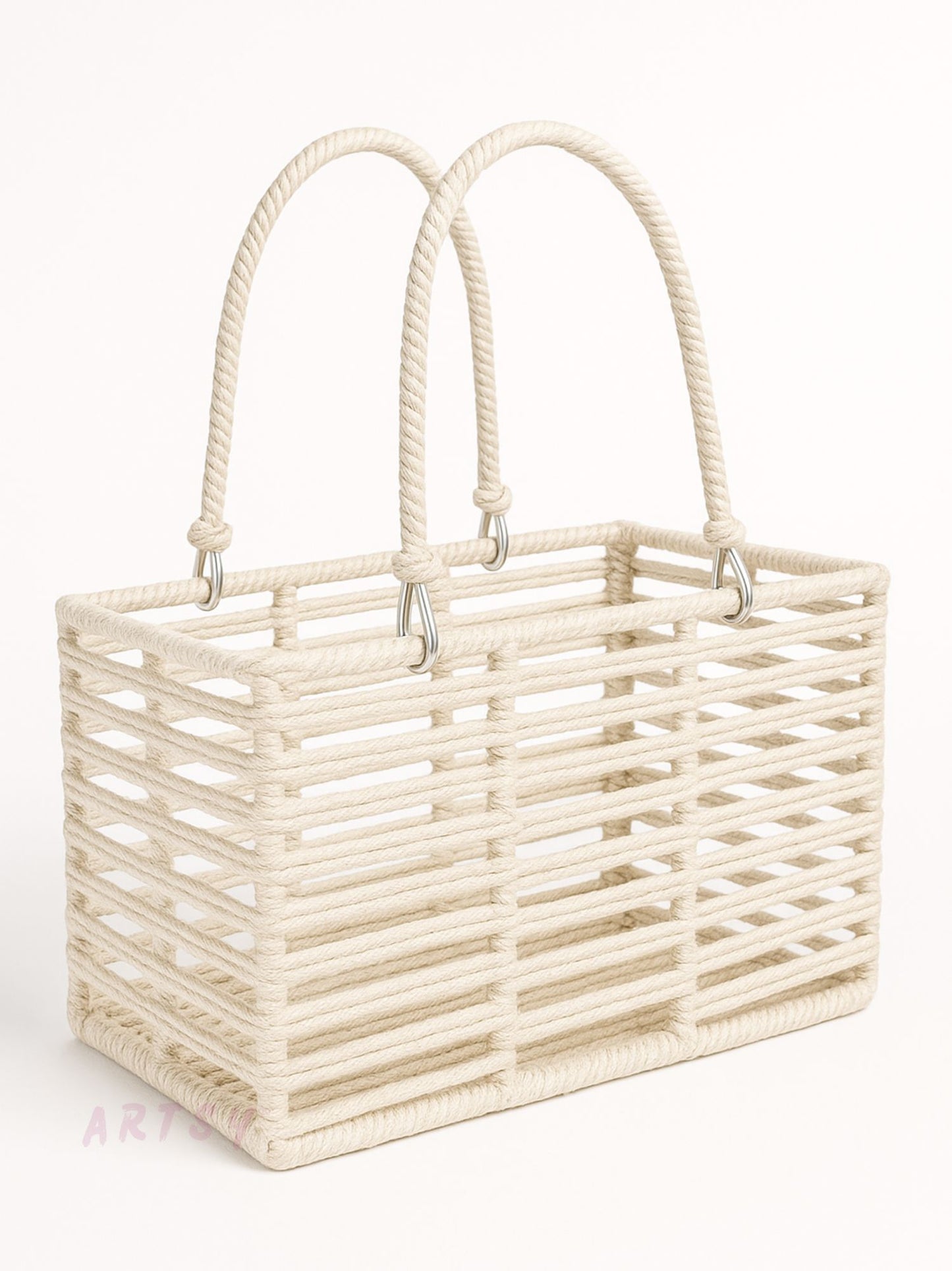 ARTSY Nordic Handwoven Rope Storage Basket with Handles, Pack of 1