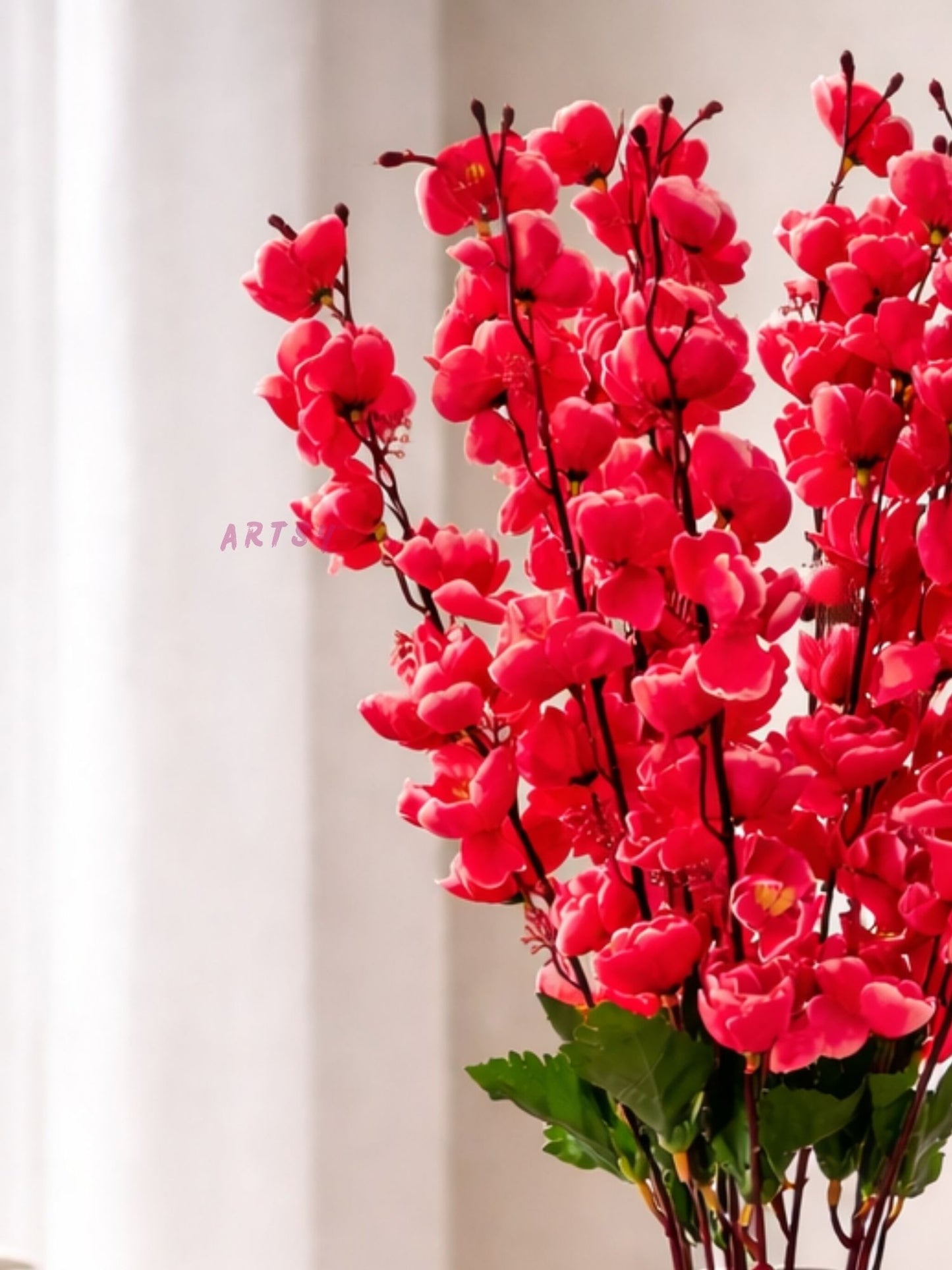 Luxury Artificial Cherry Blossom Flower Stem for Home Decor Vase Arrangement, Pack of 1, Maroon