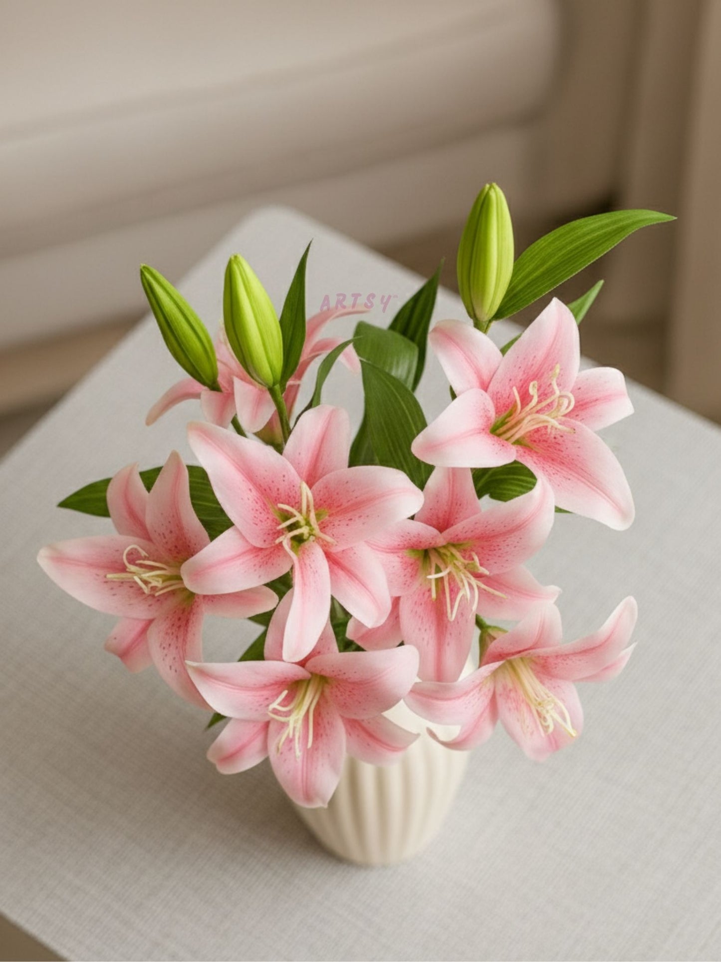 ARTSY® Artificial Pink Lily Flower Stem – Realistic Faux Lily Bloom for Vase Decoration, Home Décor, Wedding Centerpieces, Living Room Styling & Floral Arrangements