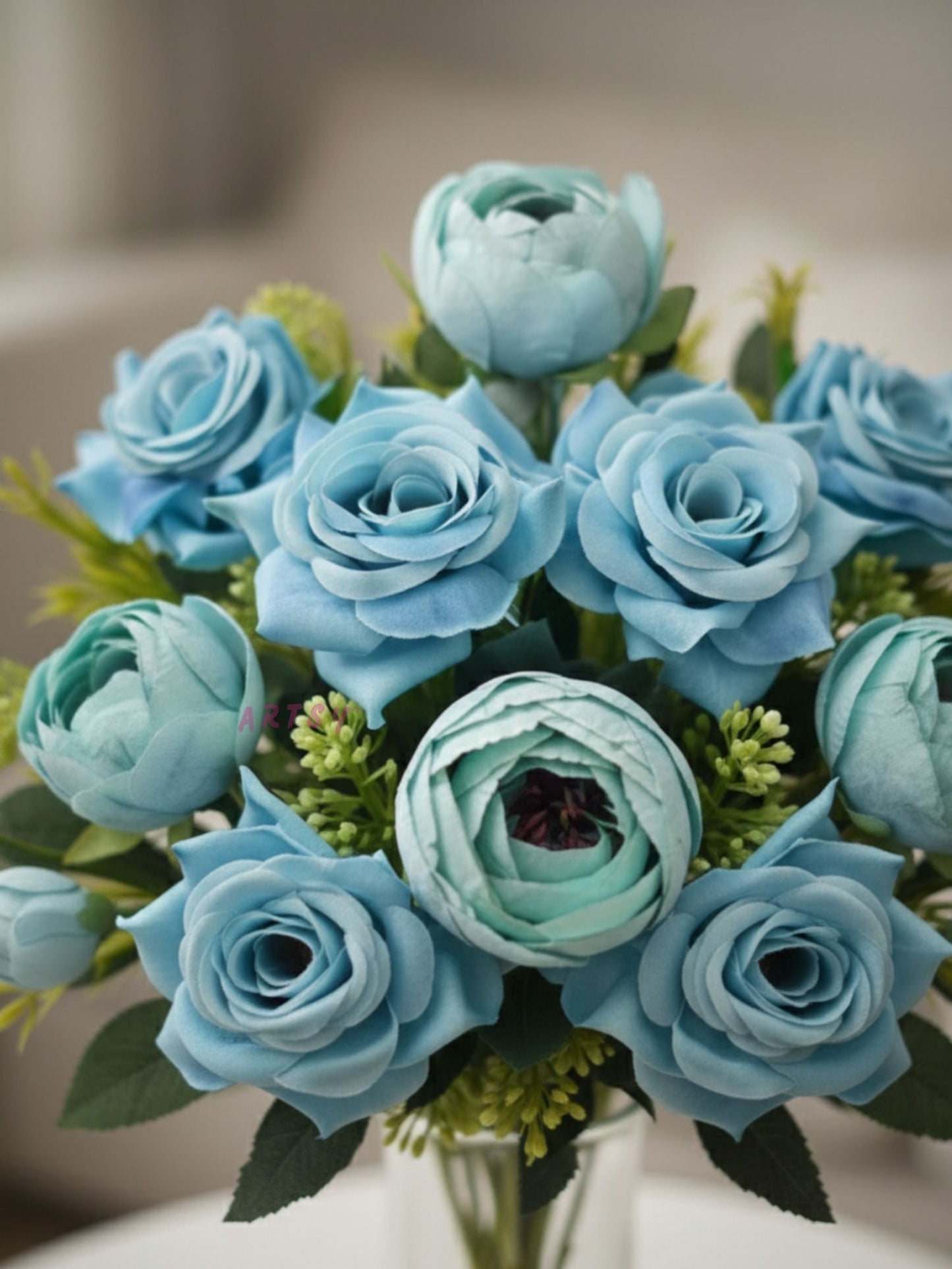 ARTSY Premium Artificial Peony & Rose Flower Combo – Pack of 2 Realistic Faux Flower Bunches for Elegant Home Décor