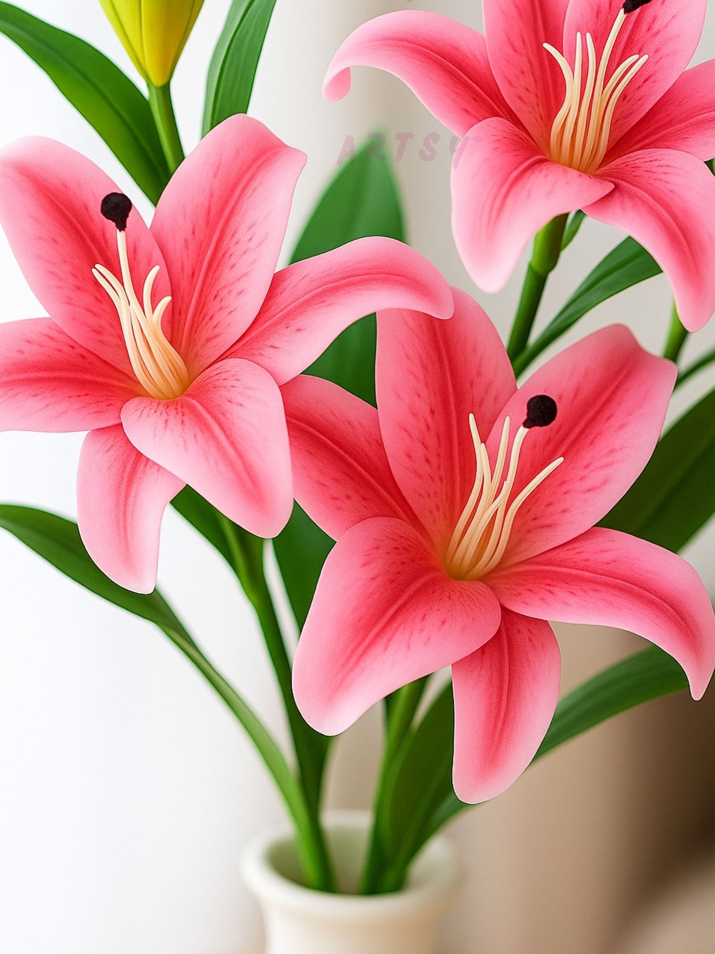 ARTSY Faux Pink Lily Flower Stem | Home & Office Decor, Pack of 1