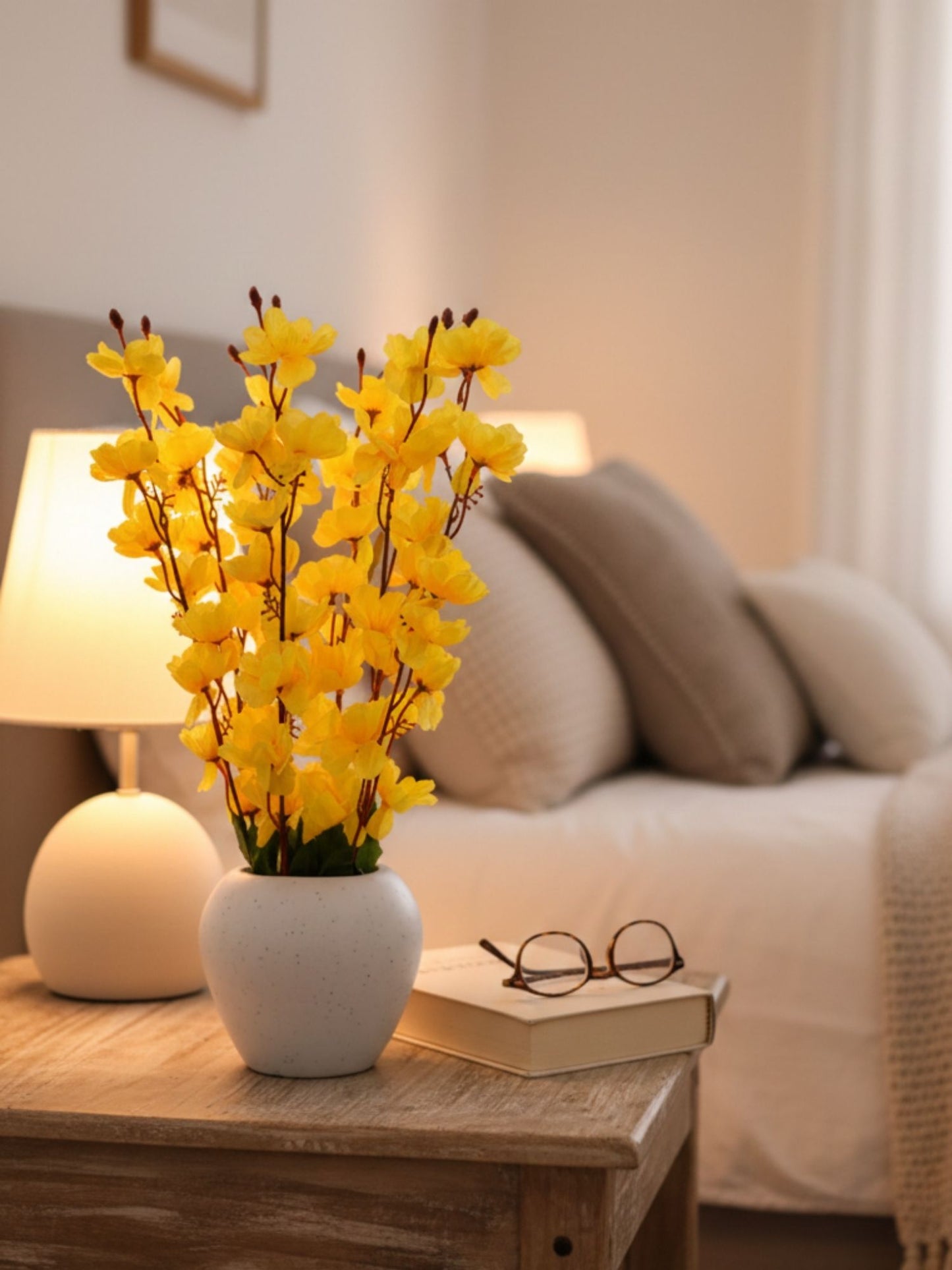 Elegant Yellow Blossom Artificial Flower Pot for Home & Office Decor, Pack of 1