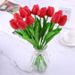 ARTSY® Artificial Tulip Flowers Bunch – Set of 5 Faux Flower Stems | Ideal for Living Room, Centerpiece, Gifting, craft, Real Touch Flower Bunch for Vase Decor, Home Styling, Events, Red