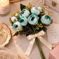 ARTSY Artificial Ranunculus Flower Bunch – White & Turquoise, 1 Pc