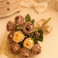 Golden Opulence: Lifelike Artificial Golden Rose - Eternal Gilded Beauty, Artificial rose flower bunches for vase, home decor, Combo Pack of 2 Pieces, Without Vase