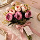 ARTSY Artificial Rose Flower Bunch – Realistic Pink & Peach Rose Bouquet, 1 Piece for Home Decor, Wedding & Gifting