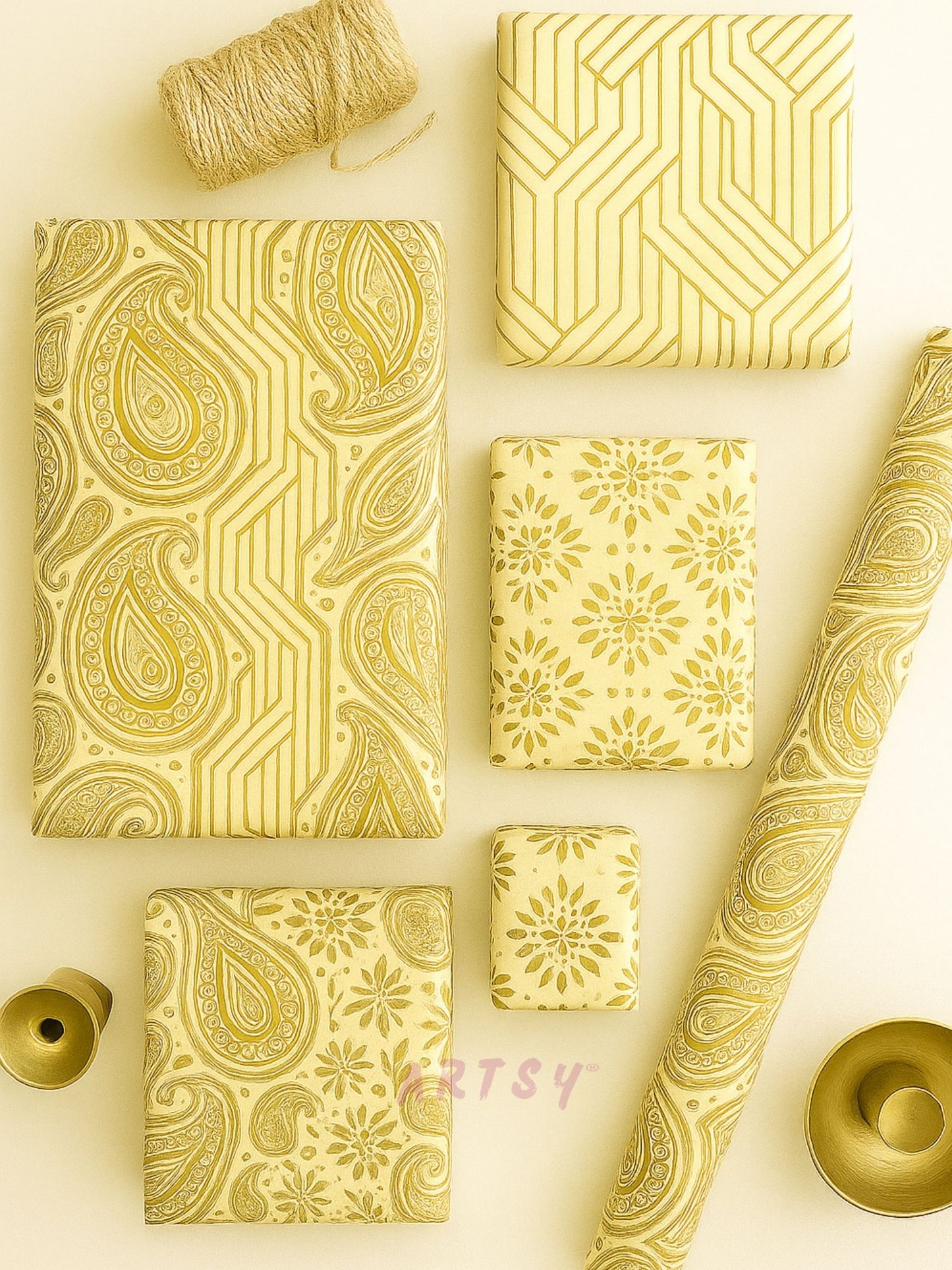 Pack of 5 Luxury Gold Gift Wrapping Paper Set