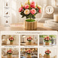 Luxury Artificial Rose Flower Arrangement with Rustic Wooden Pot for Home Decor, Pack of 1
