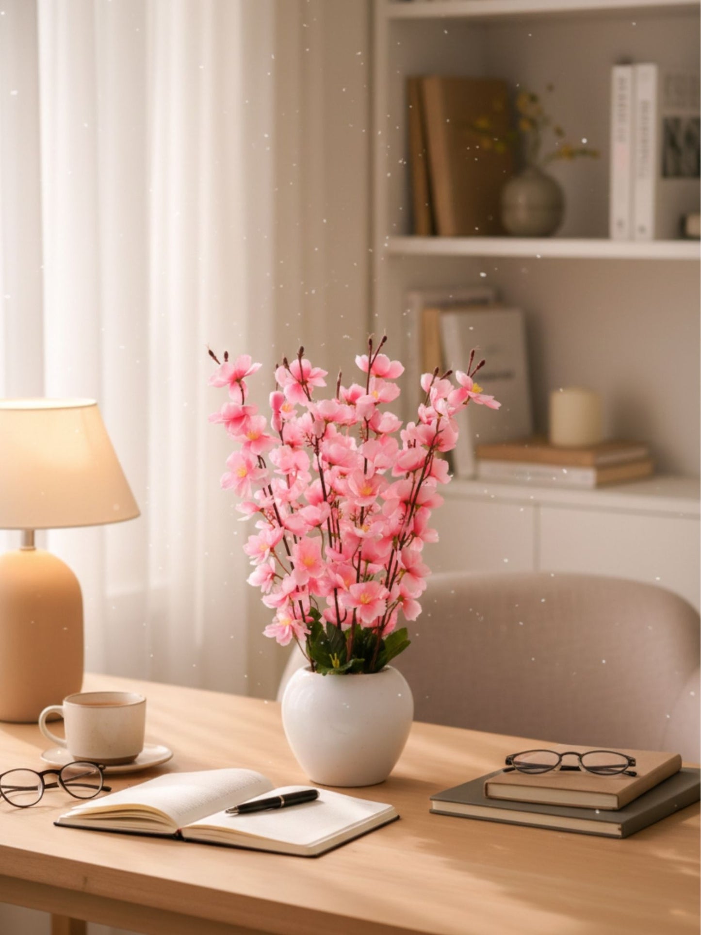 Luxury Pink Blossom Artificial Flower Pot Arrangement, Pack of 1