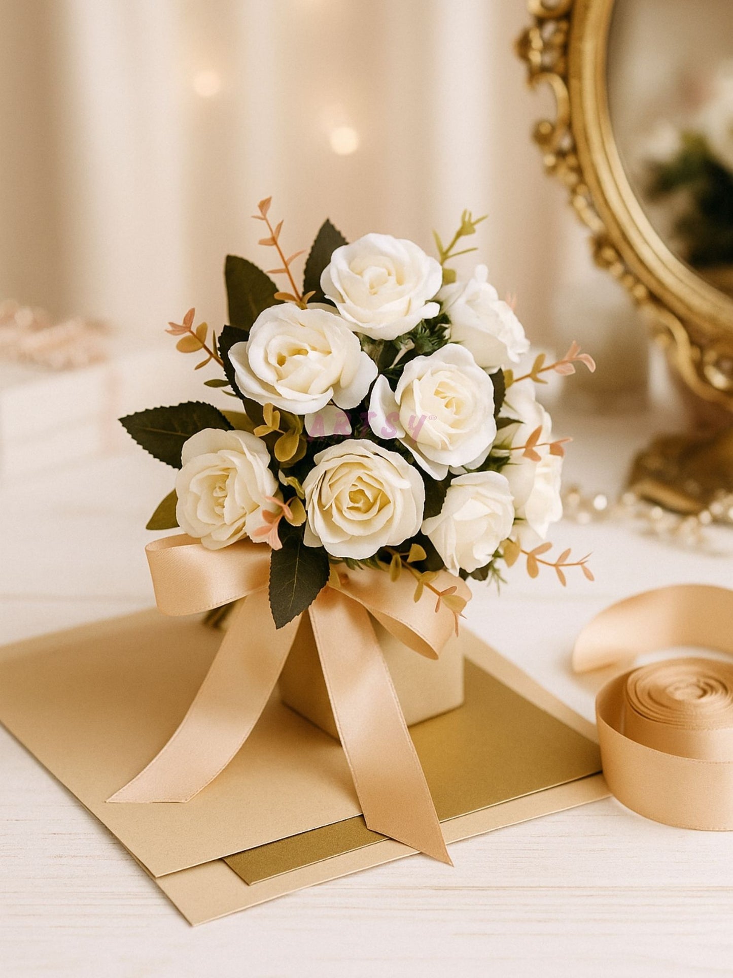 Artificial Rose Flower Bunch (Pack of 2) – Silk Faux Roses for Home, Wedding & Table Décor, White