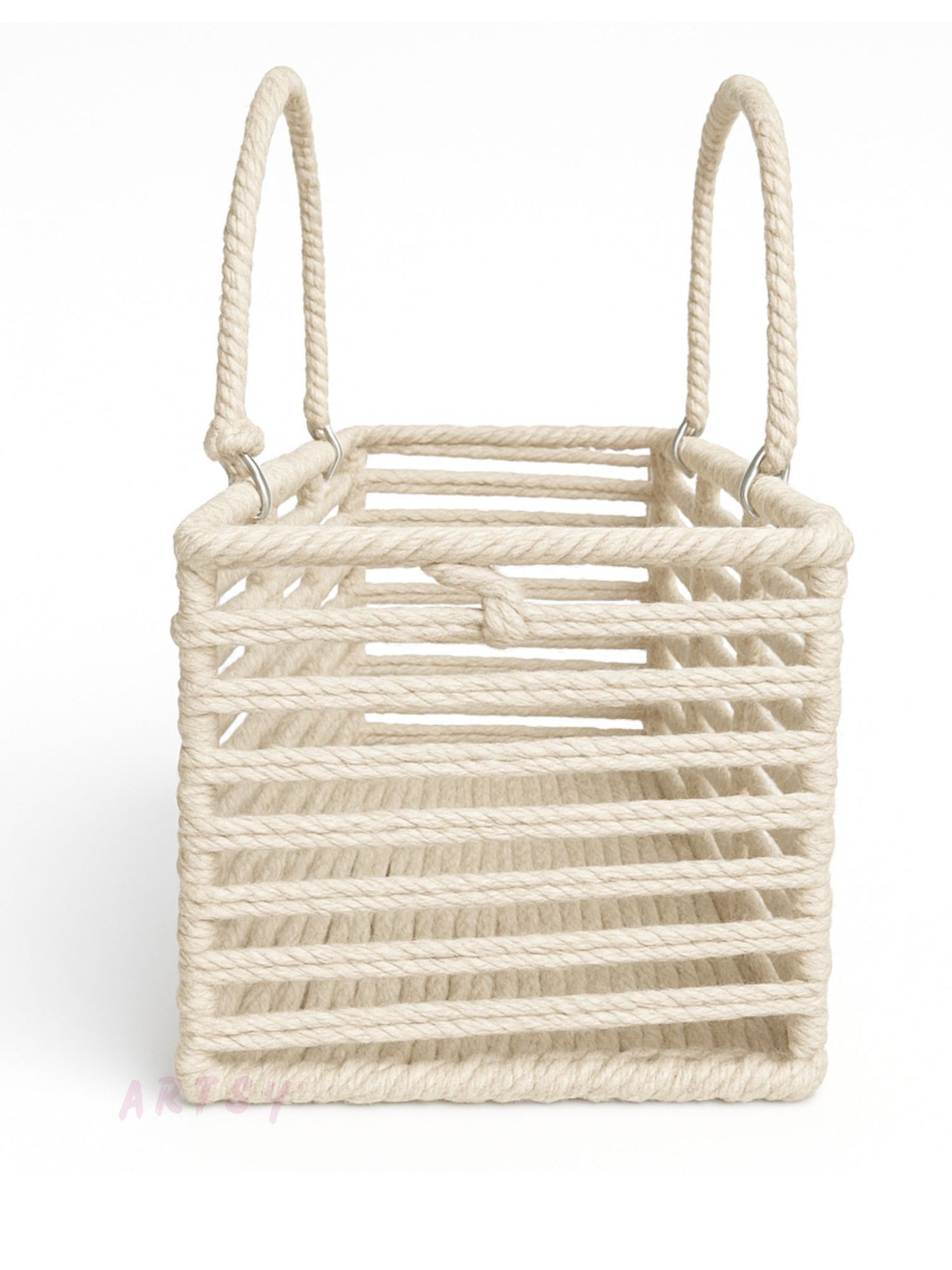 ARTSY Nordic Handwoven Rope Storage Basket with Handles, Pack of 1