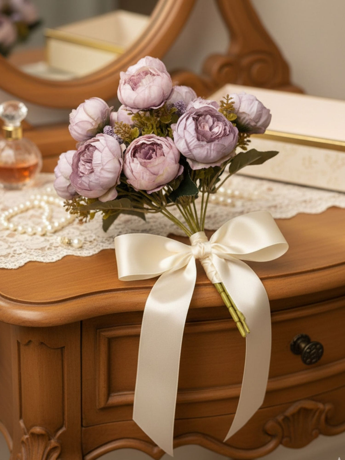 ARTSY Artificial Pink Peony Flower Bunch with Greenery, Faux Flowers for Home & Table Decor