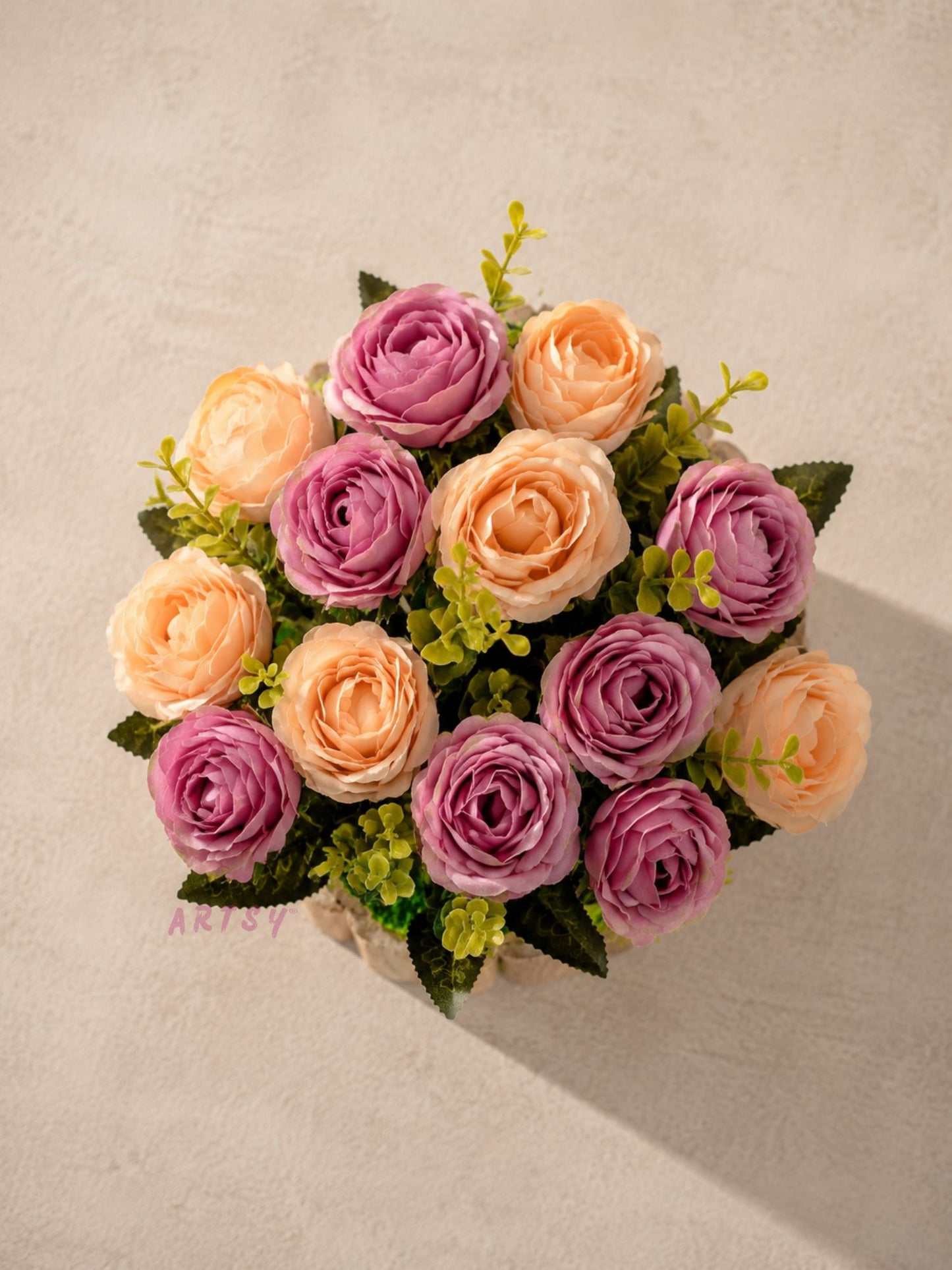 Luxury Artificial Rose Bouquet with Rustic Wooden Planter for Home Decor, Pack of 1