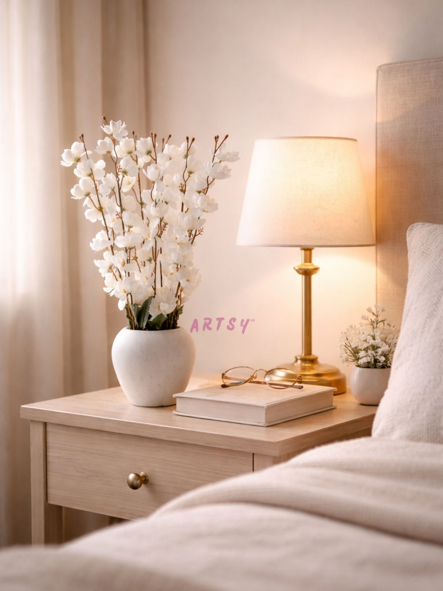 White Blossom Artificial Flower Arrangement in Premium Plastic Pot, Pack of 1