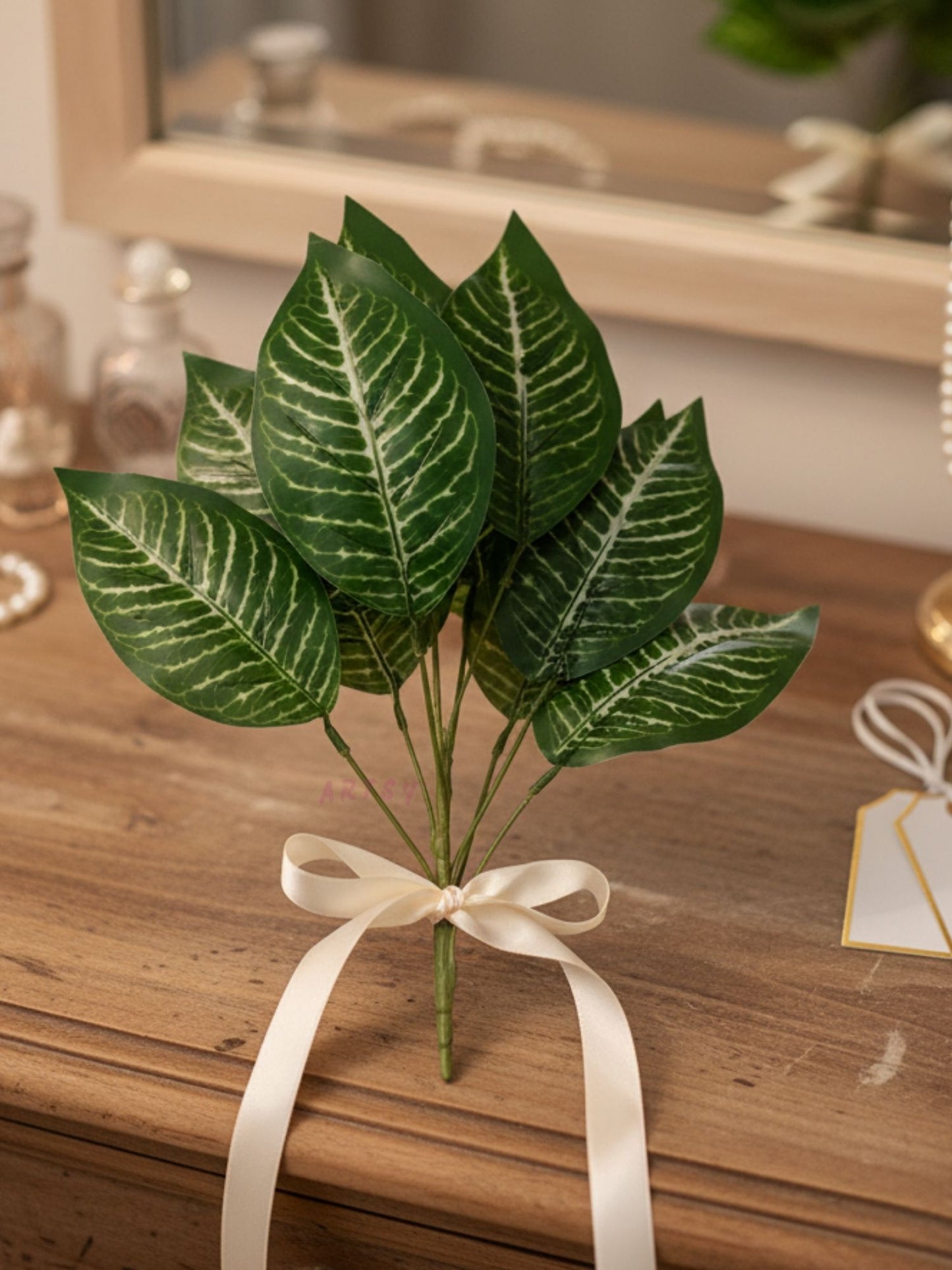 ARTSY Premium Artificial Green Leaf Bunch for Home Decor | Realistic Decorative Plant Stem (Pack of 1)