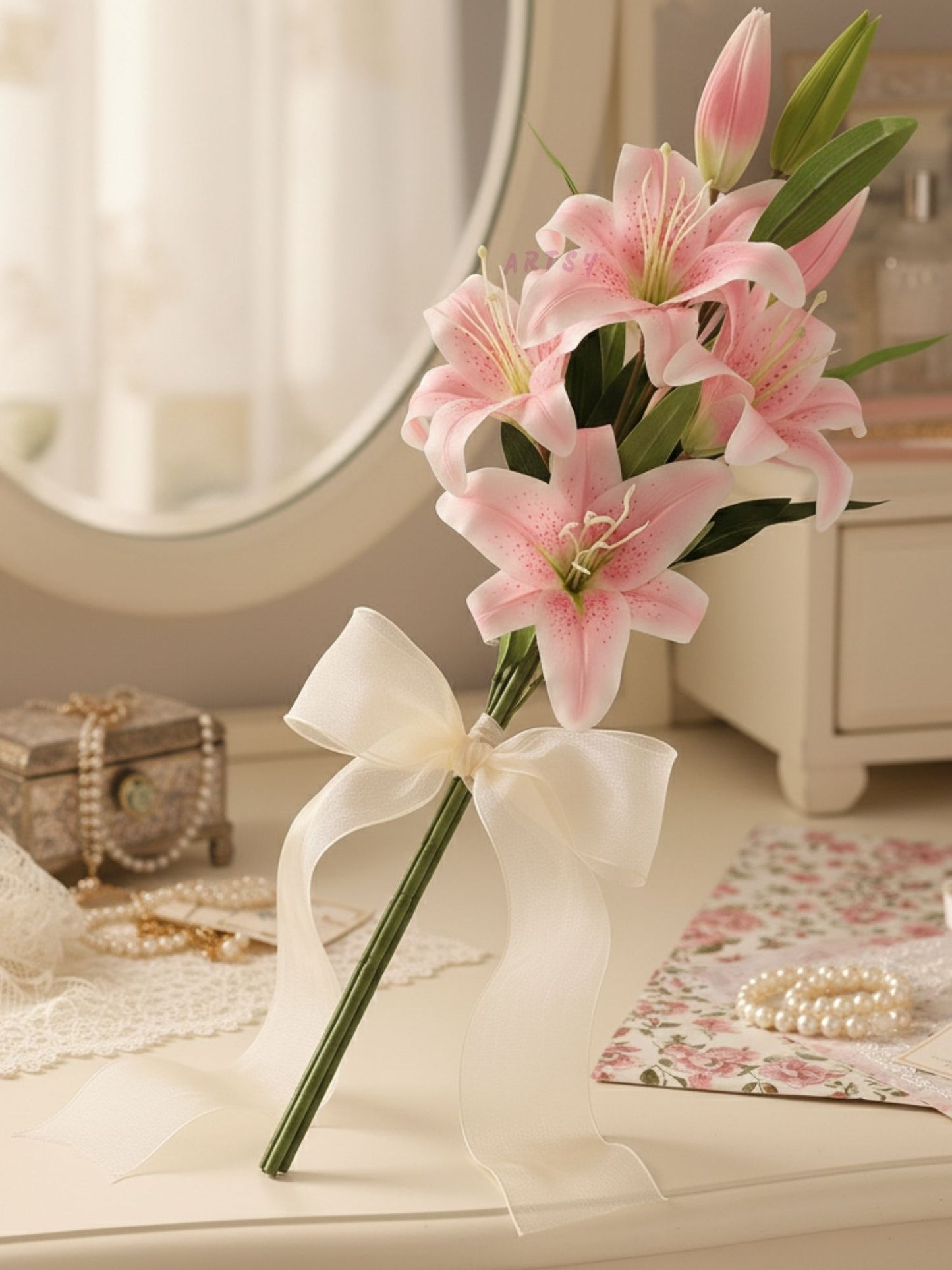 ARTSY® Artificial Pink Lily Flower Stem – Realistic Faux Lily Bloom for Vase Decoration, Home Décor, Wedding Centerpieces, Living Room Styling & Floral Arrangements