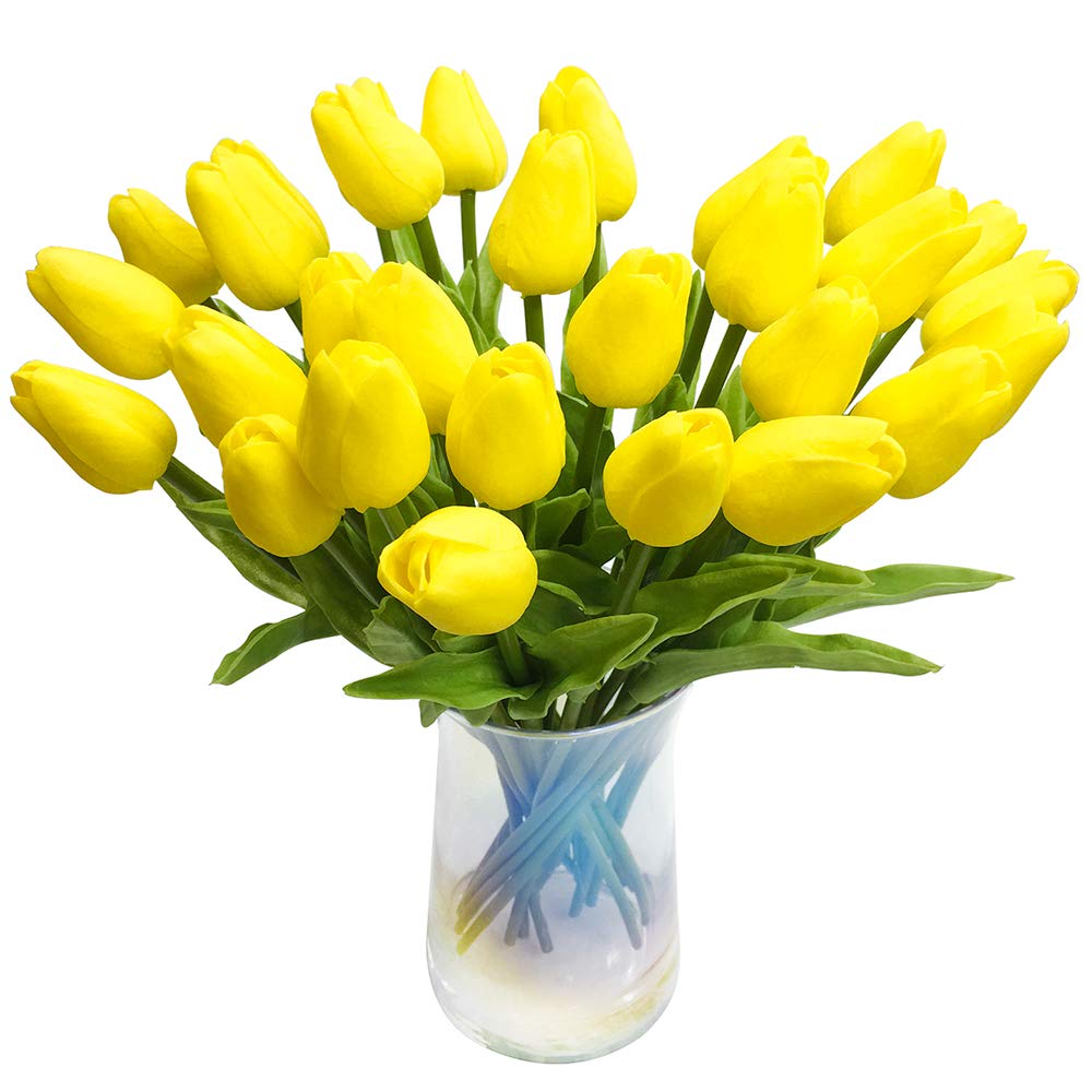 ARTSY® Artificial Tulip Flowers Bunch – Set of 5 Faux Flower Stems | Ideal for Living Room, Centerpiece, Gifting, craft, Real Touch Flower Bunch for Vase Decor, Home Styling, Events, Yellow