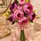 ARTSY Artificial Rose Flower Bunch – Pink & Purple Realistic Faux Flowers for Home Décor, Wedding & Gifting