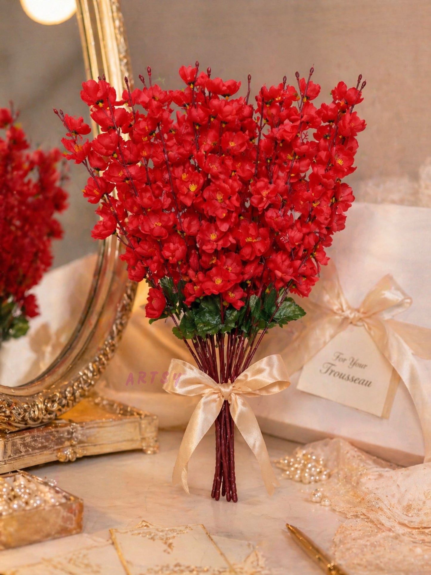 Luxury Artificial Blossom Flower Bunch Set (Pack of 2) – Premium Decorative Floral Stems for Home & Table Decor