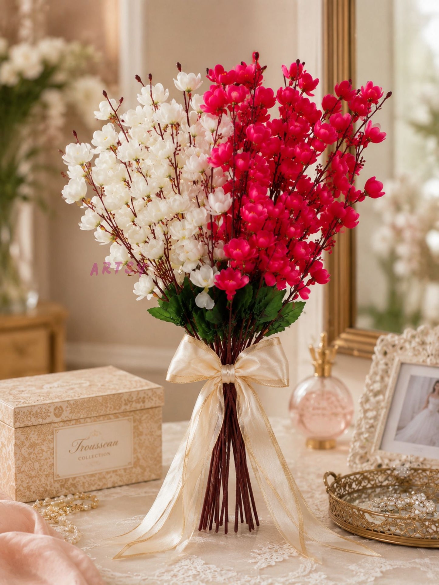 Decorative Artificial Cherry Blossom Flower Bunches – Pack of 2