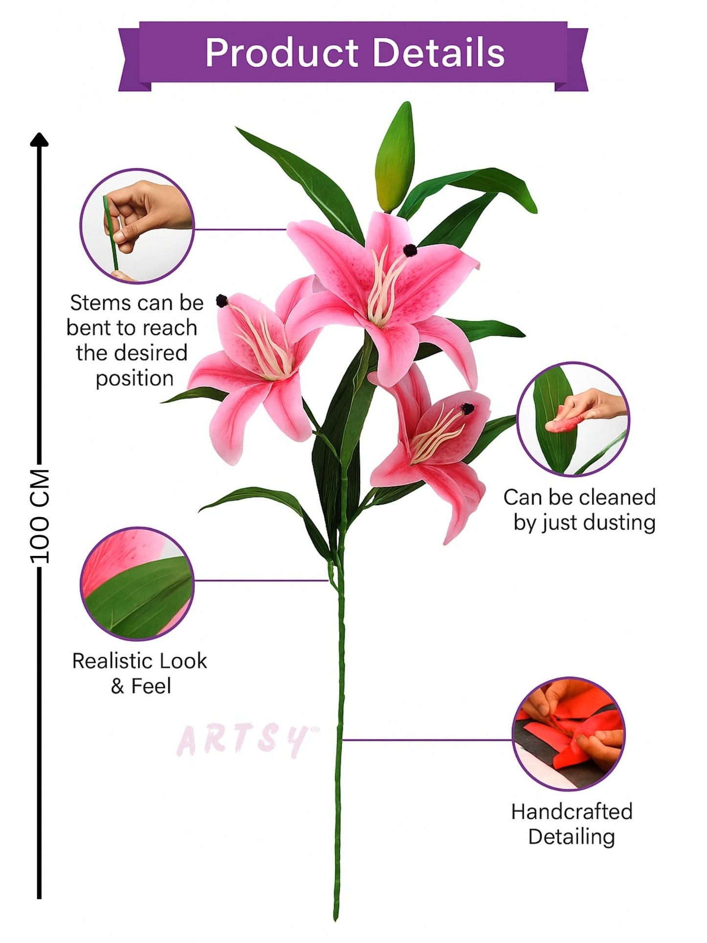 ARTSY Faux Pink Lily Flower Stem | Home & Office Decor, Pack of 1