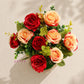 Luxury Artificial Rose Flower Arrangement in Rustic Wooden Pot | Elegant Home Table Decor, Pack of 1