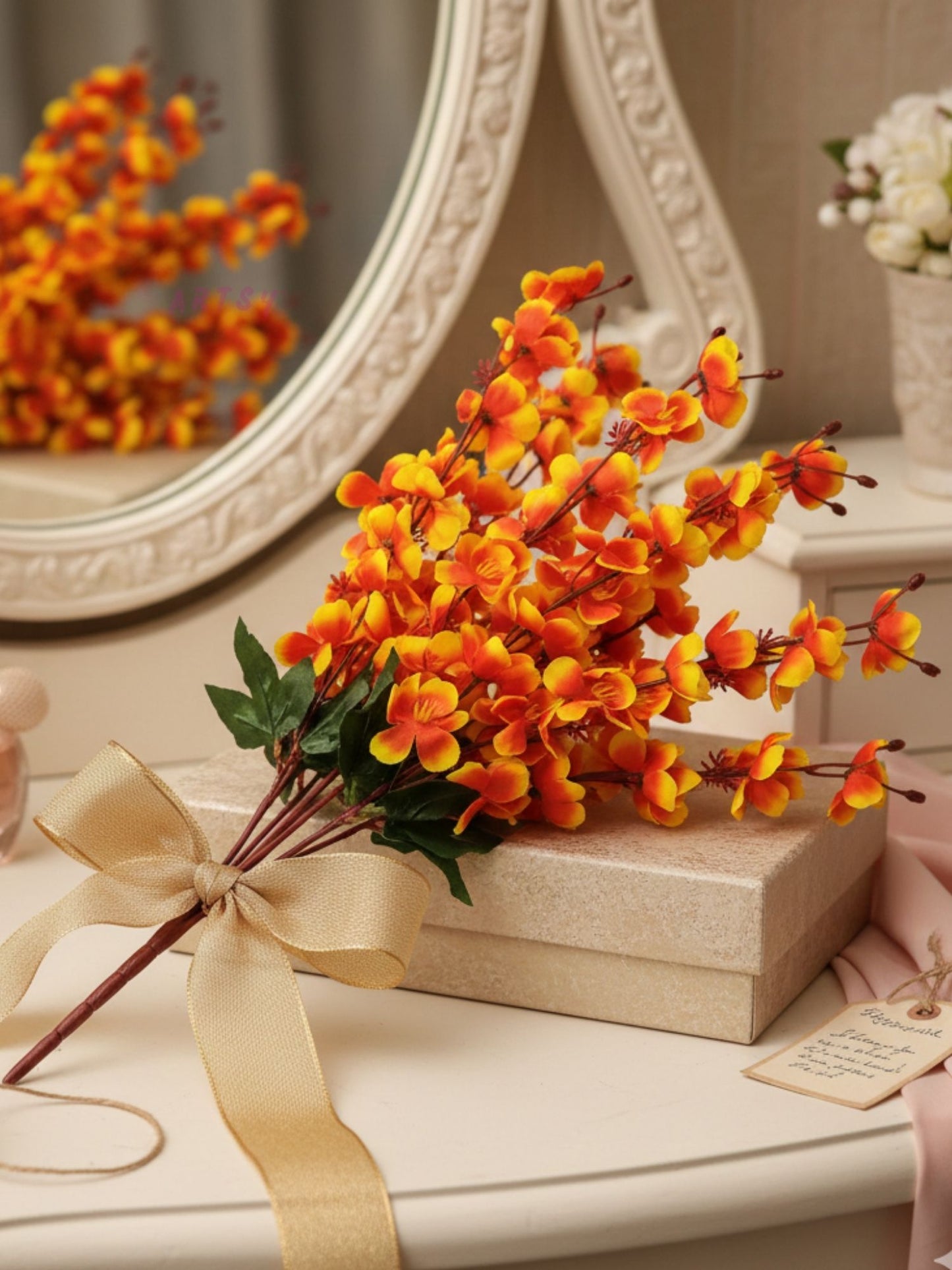 Artificial Orange Blossom Flower Stems for Home Decor | Premium Decorative Floral Arrangement