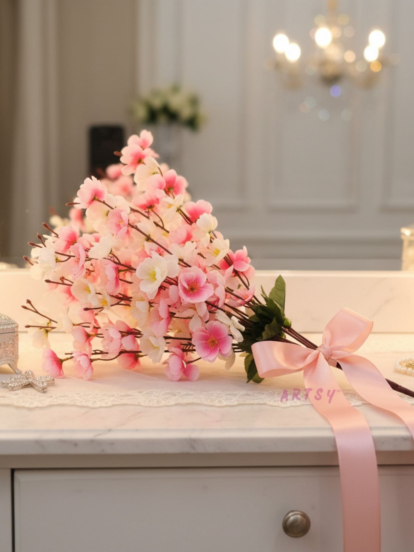 Artificial Cherry Blossom Flower Bunch, Multi – Pack of 1 Piece,