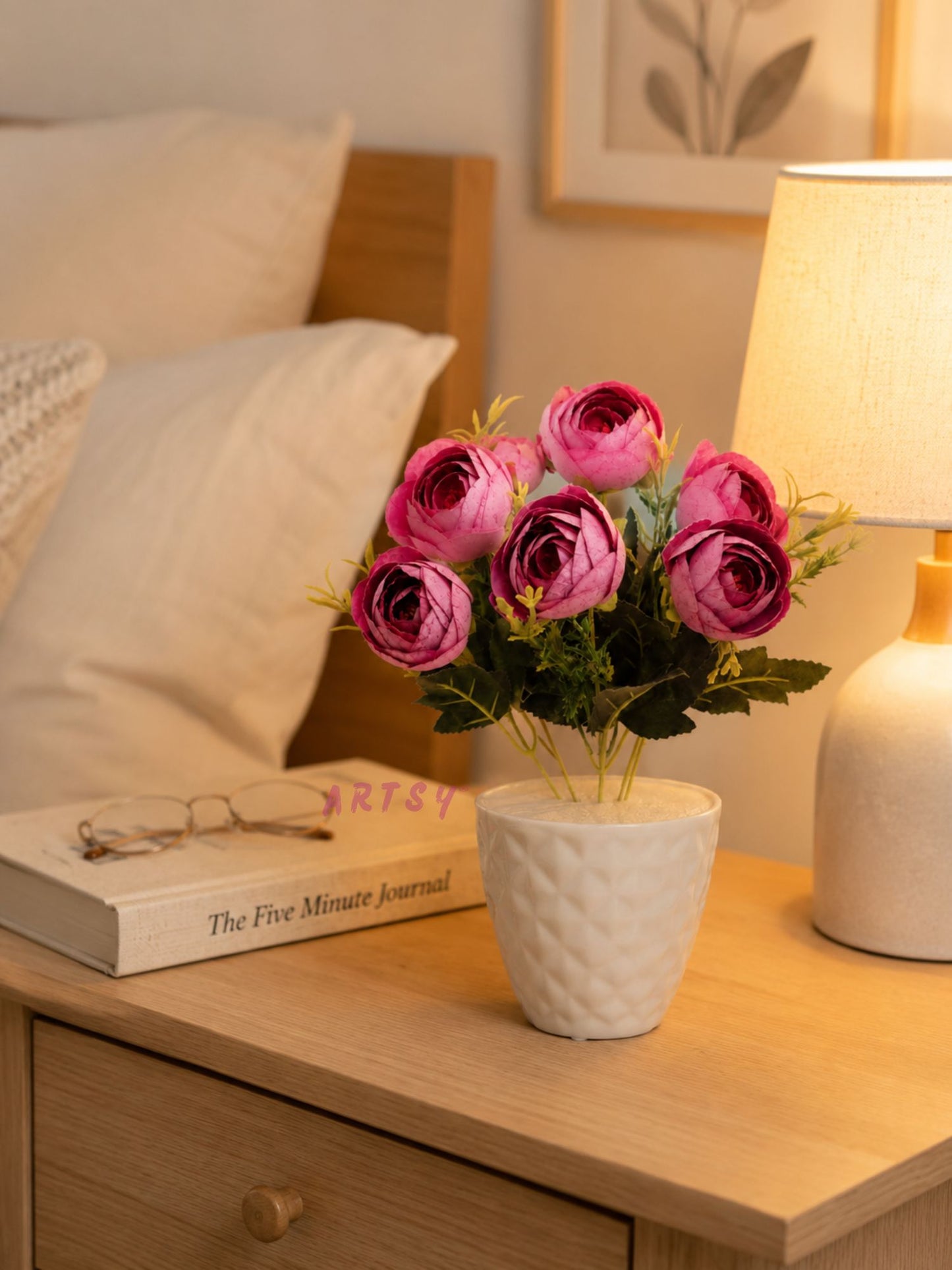Artificial Purple Rose Flower Pot for Home Decor | Elegant Tabletop Floral Arrangement (Pack of 1)