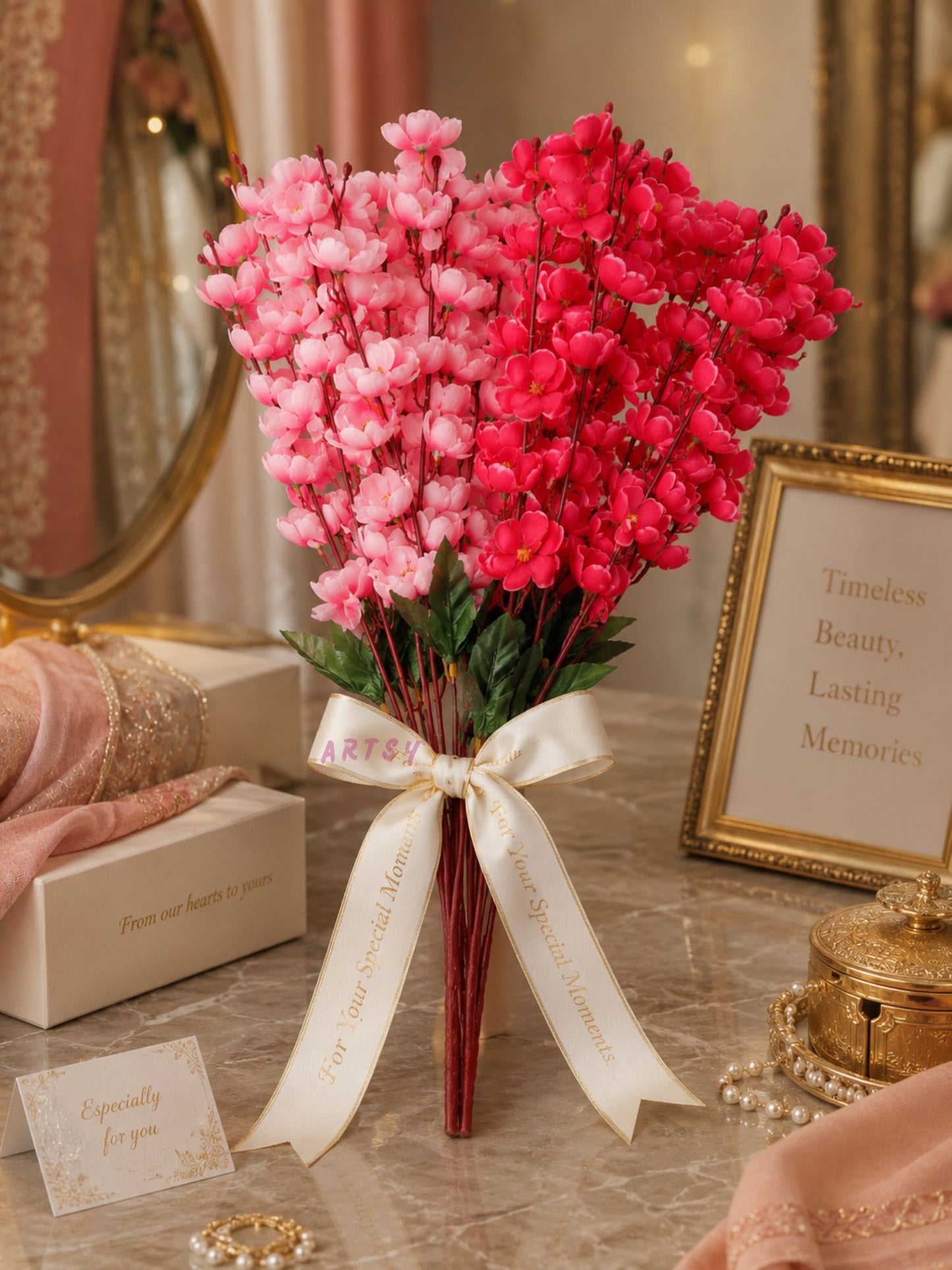 Artificial Flowers Cherry Blossom Flower Bunch | Without Vase Pack of 2
