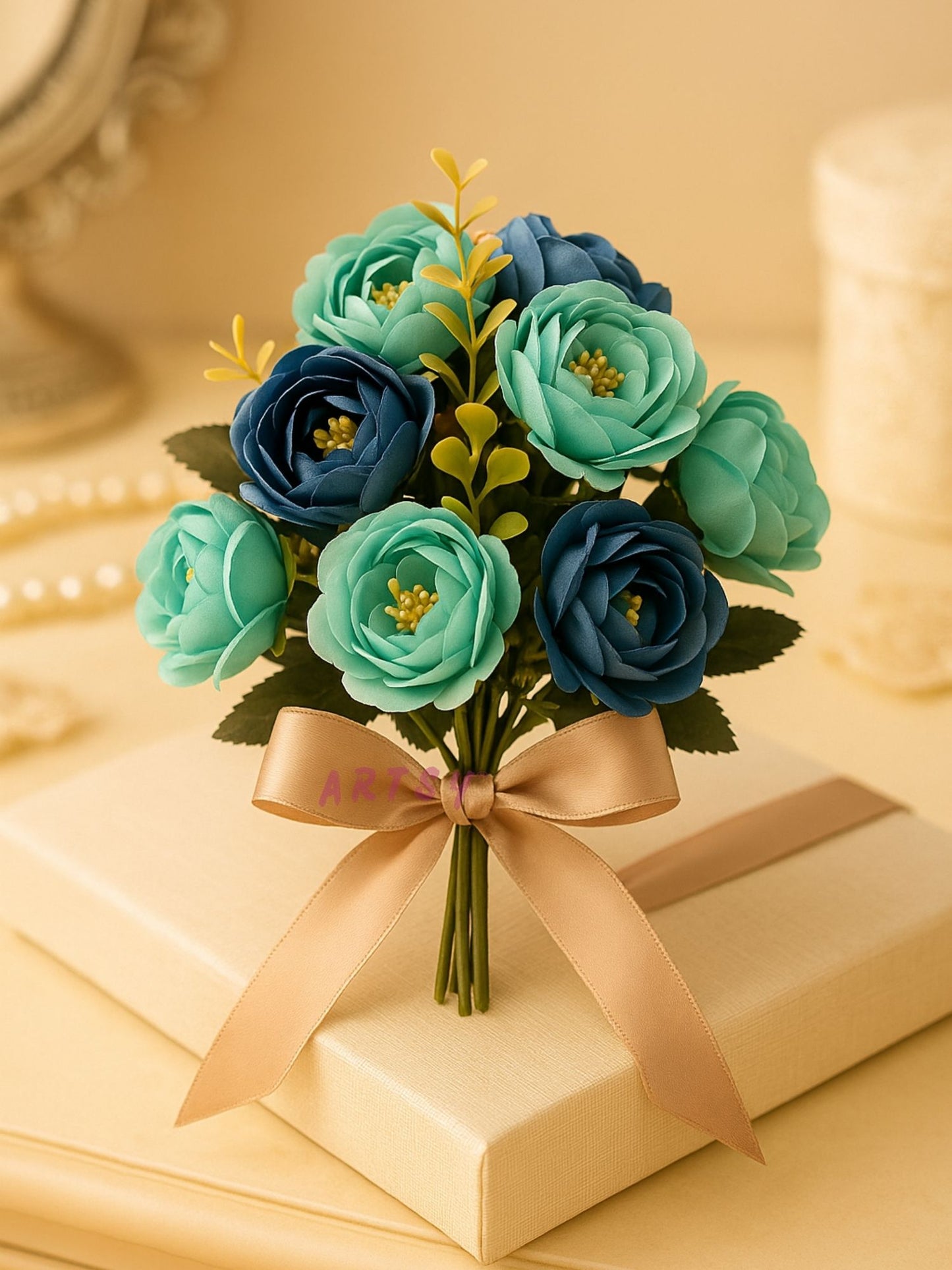 Elegant Artificial Rose Flower Bunch – Pack of 1, Blue