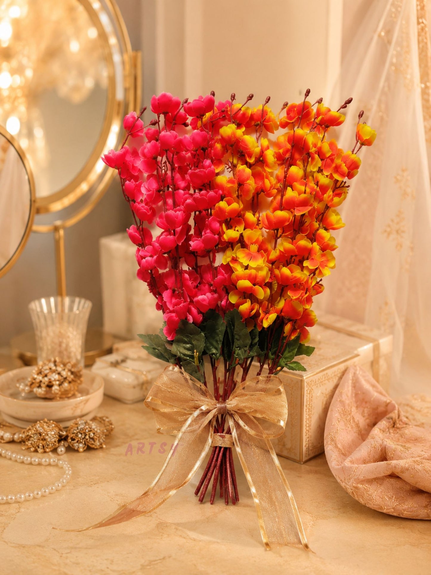 Artificial Decorative Flower Bunch for Vase Styling | Premium Floral Home Accent, Pack of 2