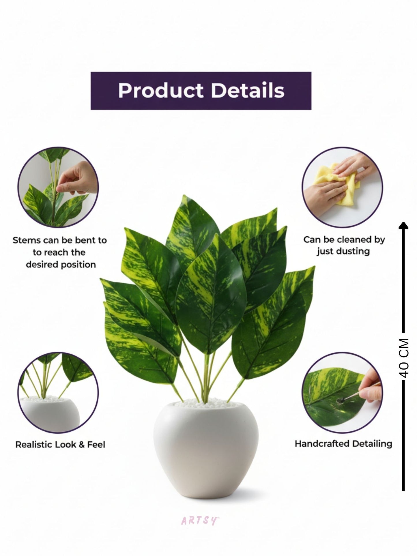ARTSY Artificial Money Plant in White Pot | Realistic Indoor Home Decor, 1 Piece