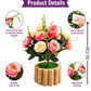 Luxury Artificial Rose Flower Arrangement with Rustic Wooden Pot for Home Decor, Pack of 1