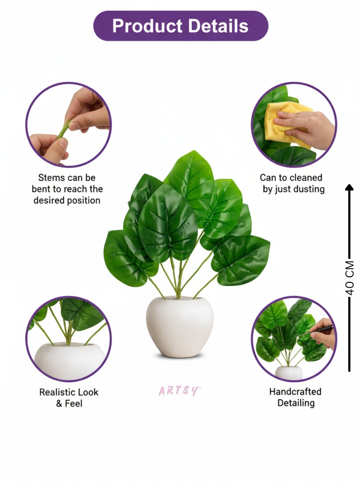ARTSY Artificial Decorative Green Plant with Pot, Pack of 1